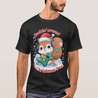 Squirrel Rocking a Christmas Tree Guitar in Santa  T-Shirt