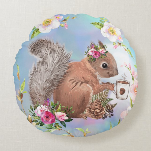 Squirrel Round Throw Pillow (Front)