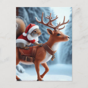 Squirrel Santa and the Reindeer Postcard