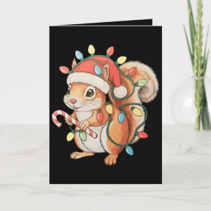 Squirrel Santa Hat Christmas Lights Xmas Holiday Card