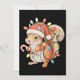 Squirrel Santa Hat Christmas Lights Xmas Holiday Invitation