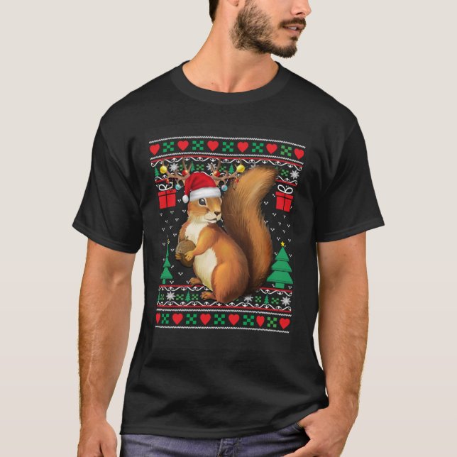 Squirrel  Santa Hat Matching Ugly Squirrel Christm T-Shirt (Front)