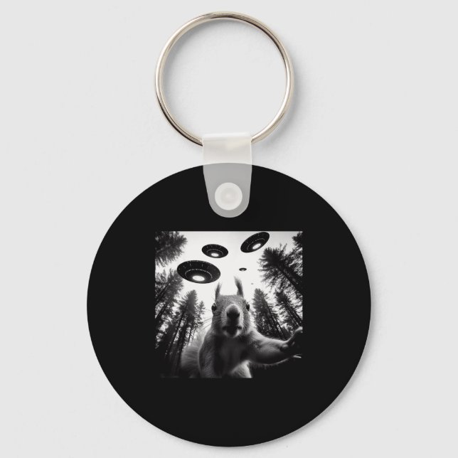 Squirrel Selfie With Alien Ufo Funny For Men Women Key Ring (Front)