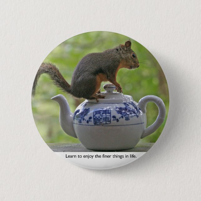 Squirrel Sitting on a Teapot 6 Cm Round Badge (Front)