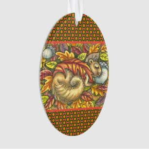 SQUIRREL SLEEPING UNDER AUTUMN LEAVES, SEASONAL ORNAMENT