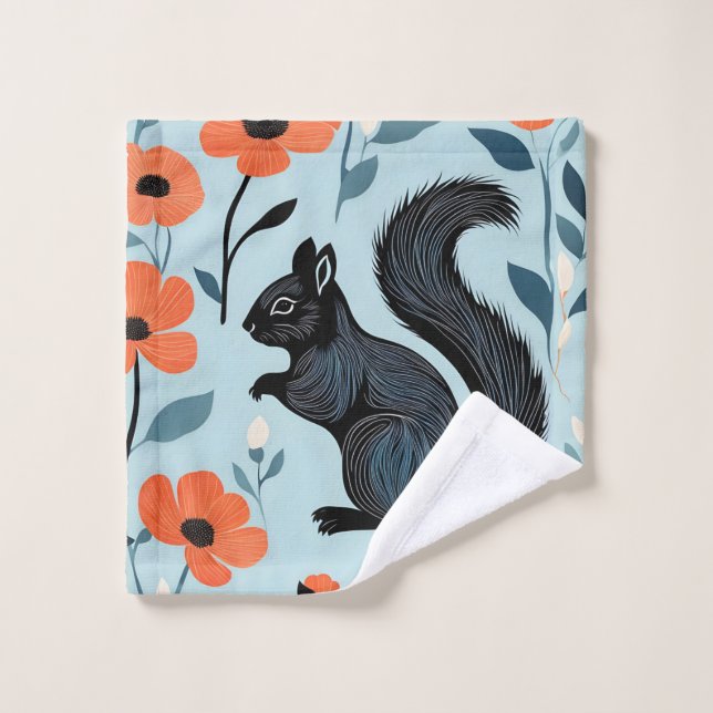 Squirrel Spring Flowers Art  Bath Towel Set (Wash Cloth)