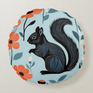 Squirrel Spring Flowers Art Round Cushion