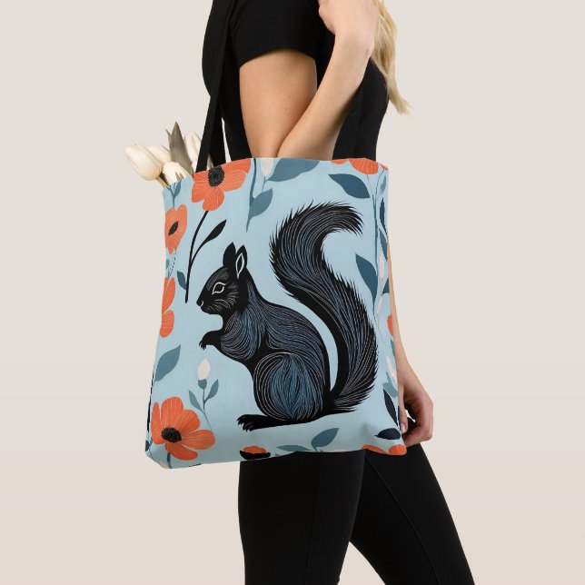 Squirrel Spring Flowers Art  Tote Bag (Close Up)