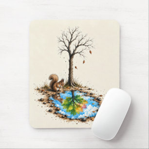 Squirrel Staring into a Rain Puddle Mouse Mat