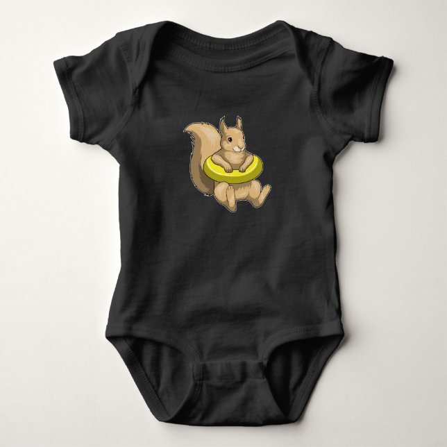 Squirrel Swimming Swim ring Baby Bodysuit (Front)