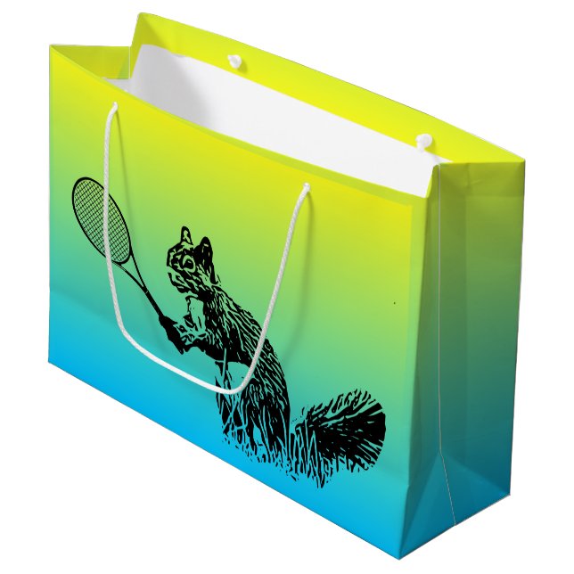 Squirrel Tennis Player on Tropical Background Large Gift Bag (Front Angled)