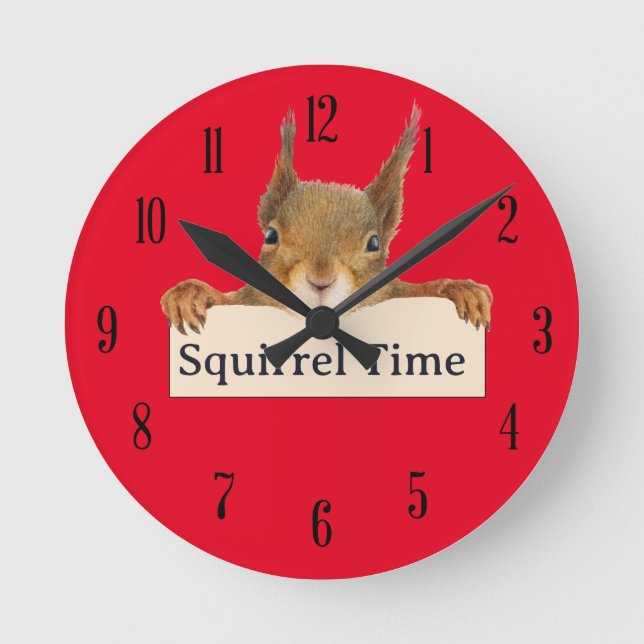 Squirrel Time Custom Text Round Clock (Front)