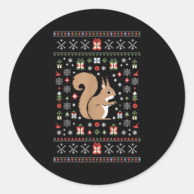 Squirrel Ugly Christmas  Classic Round Sticker (Front)