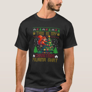 Squirrel Ugly Christmas Snowflakes Light Santa Hat T-Shirt