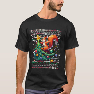 Squirrel Ugly Christmas Tree Santa Hat Light Snowf T-Shirt