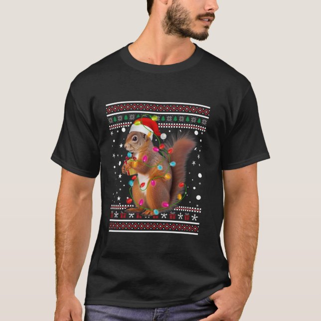 Squirrel Ugly Funny Merry Christmas Snowflake Sant T-Shirt (Front)