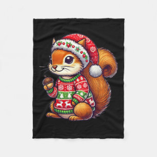 Squirrel Ugly Sweater Santa Hat Christmas Fleece Blanket