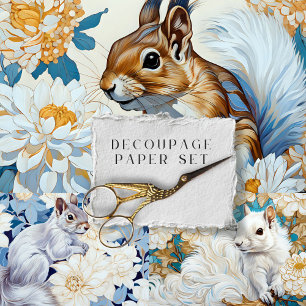 Squirrel Vintage Rustic Floral Botanical Decoupage Wrapping Paper Sheet