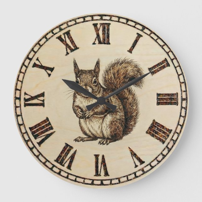 Squirrel Wall Clock _ Wood-Burned style  (Front)