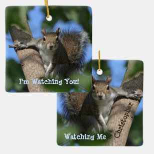Squirrel Watching from a Tree Personalised Ceramic Ornament