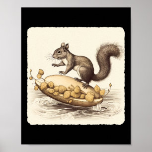 Squirrel Water Skiing On A Pair Of Acorns. Adventu Poster