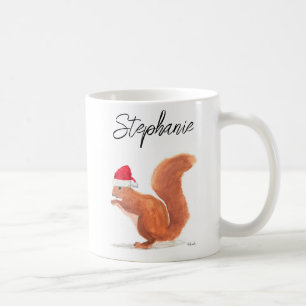 Squirrel watercolor animal Santa Merry Christmas Coffee Mug