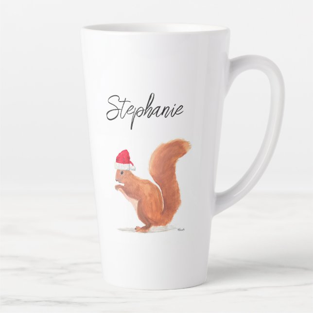 Squirrel watercolor animal Santa Merry Christmas Latte Mug (Right)