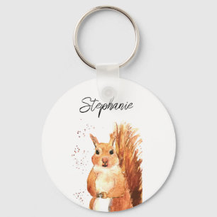Squirrel watercolor animal woodland baby fall cute key ring