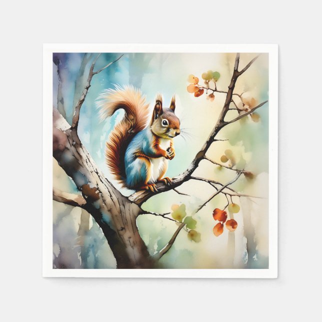 Squirrel Watercolor Nature Napkin (Front)