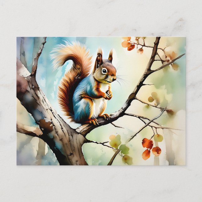 Squirrel Watercolor Nature Postcard (Front)