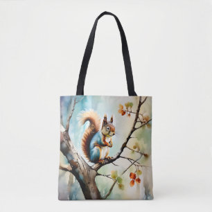 Squirrel Watercolor Nature Tote Bag