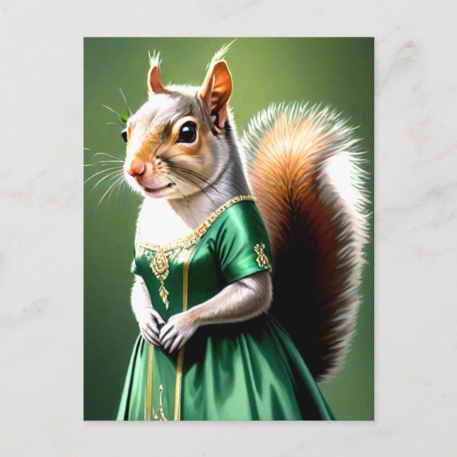 Squirrel Wearing Green Dress Postcard (Front)