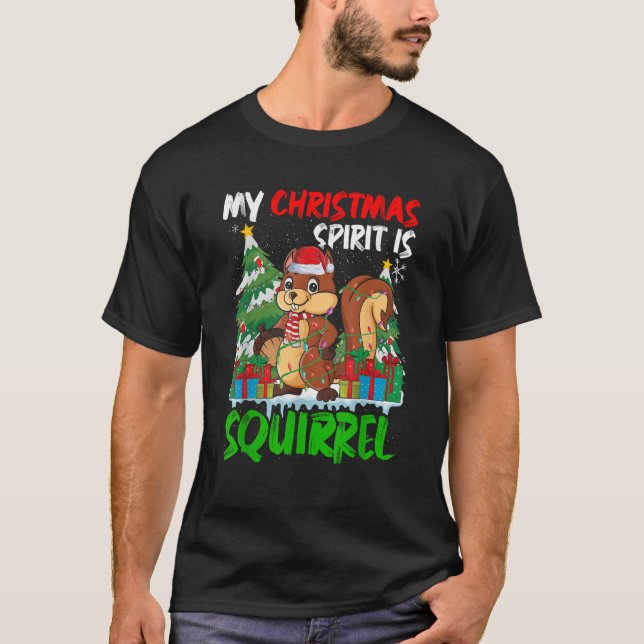 Squirrel Wearing Santa Hat Xmas Lights Squirrel Ch T-Shirt (Front)