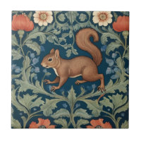 Squirrel William Morris style Left Facing Floral