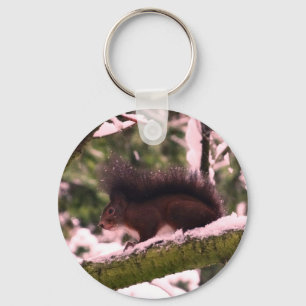 Squirrel Winter Photo  Basic Button Key Ring