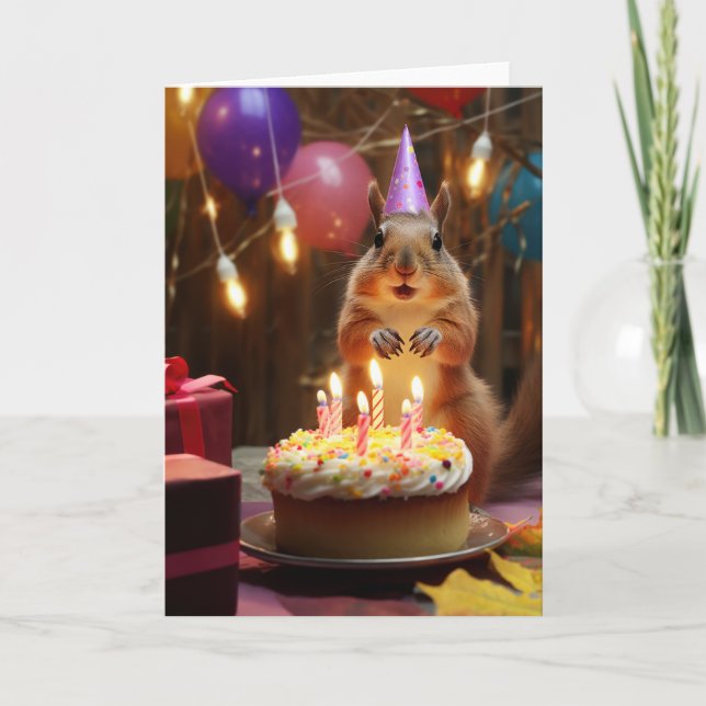 Squirrel with a Birthday Cake Card (Front)