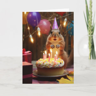 Squirrel with a Birthday Cake Card