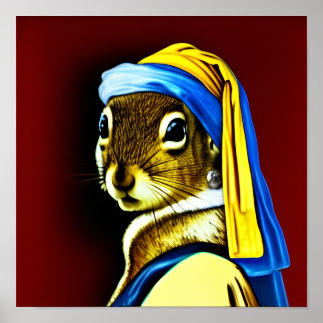 Squirrel With A Pearl Earring Dutch Baroque Art Poster (Front)