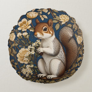 Squirrel With Acacia Flowers William Morris Round Cushion