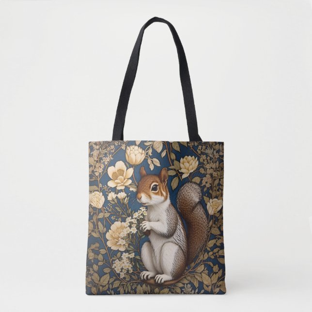 Squirrel With Acacia Flowers William Morris Tote Bag (Front)