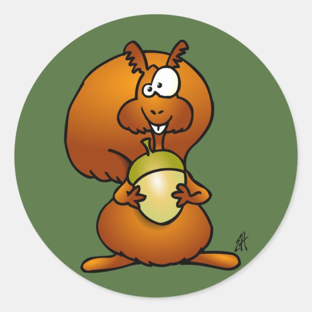 Squirrel with acorn classic round sticker (Front)
