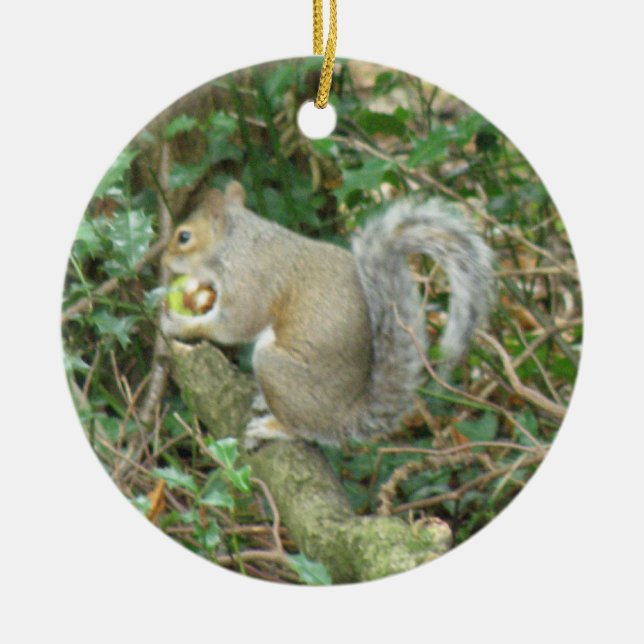 Squirrel with Acorn Custom Birthday Ceramic Tree Decoration (Front)