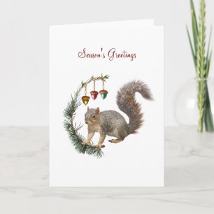Squirrel with Acorn Swag Holiday Card