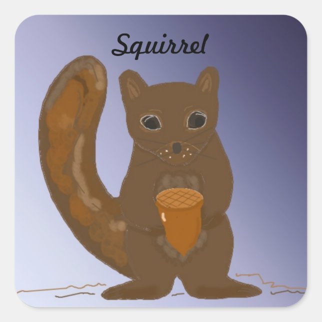 Squirrel with an Acorn Square Sticker (Front)