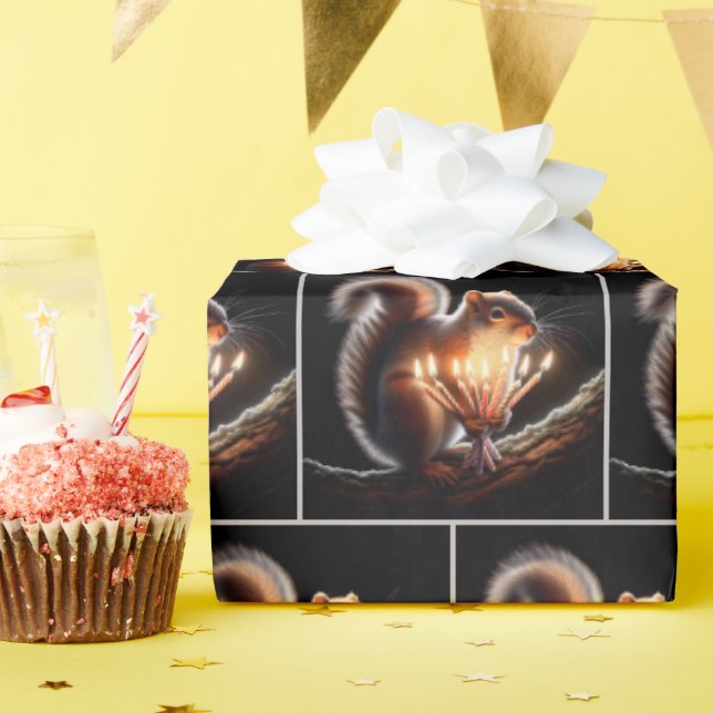 Squirrel With Birthday Candles Wrapping Paper (Birthday Party)