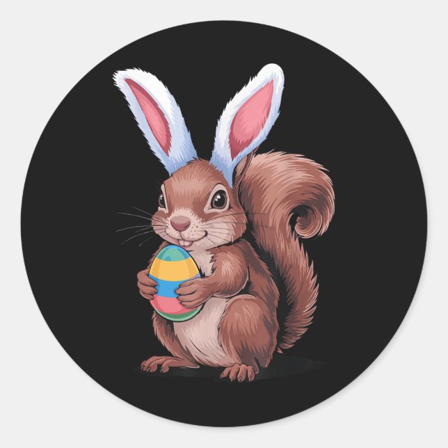 Squirrel With Bunny Ears Funny Easter Kids Boys Gi Classic Round Sticker (Front)