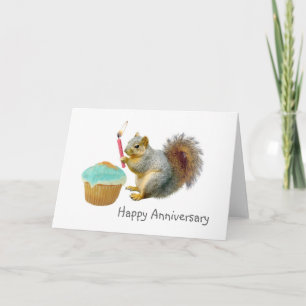 Squirrel with Candle Anniversary Card