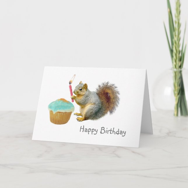 Squirrel with Candle Birthday Card (Front)