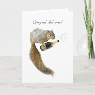 Squirrel with Champagne Congratulations Card
