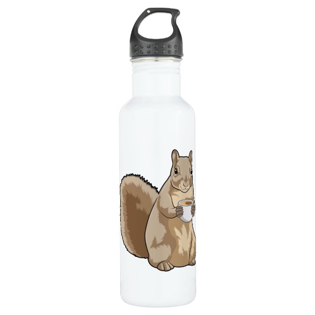 Squirrel with Cup of Coffee 710 Ml Water Bottle (Front)